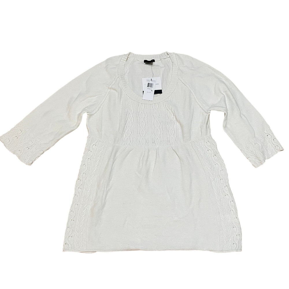 Calvin Klein Women's XL Pure Ivory Cotton Cable Knit Empire Babydoll Tunic NWT